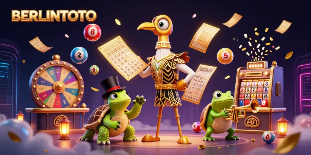 Engage in exciting lottery action with BERLINTOTO's colorful characters amid vibrant casino elements
