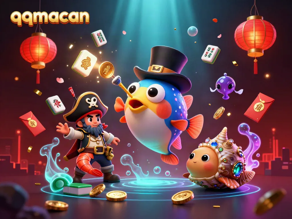 qqmacan showcases an anglerfish in a top hat attracting coins amidst vibrant underwater casino elements.