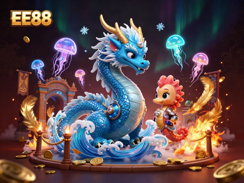 Engage in thrilling betting adventures at EE88 with a vibrant 3D underwater casino scene.